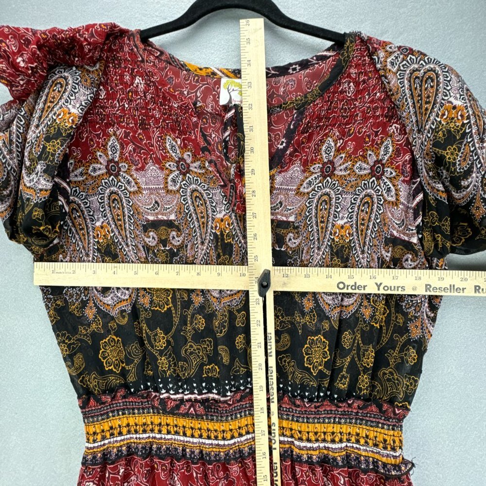 Fig & Flower Dress Womens Large Red Black Pullover Paisley Boho Shirring Tiered - Picture 10 of 15